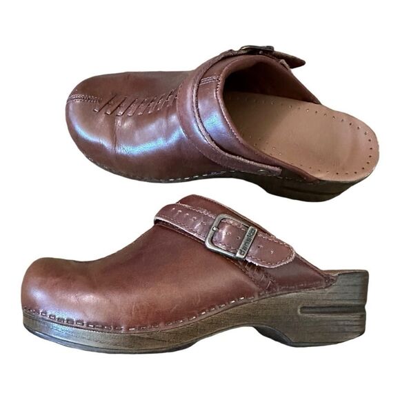 Dansko Brown Leather Clogs Braided Women's Comfort Backless Heel Strap 38 7.5-8 - Picture 4 of 7